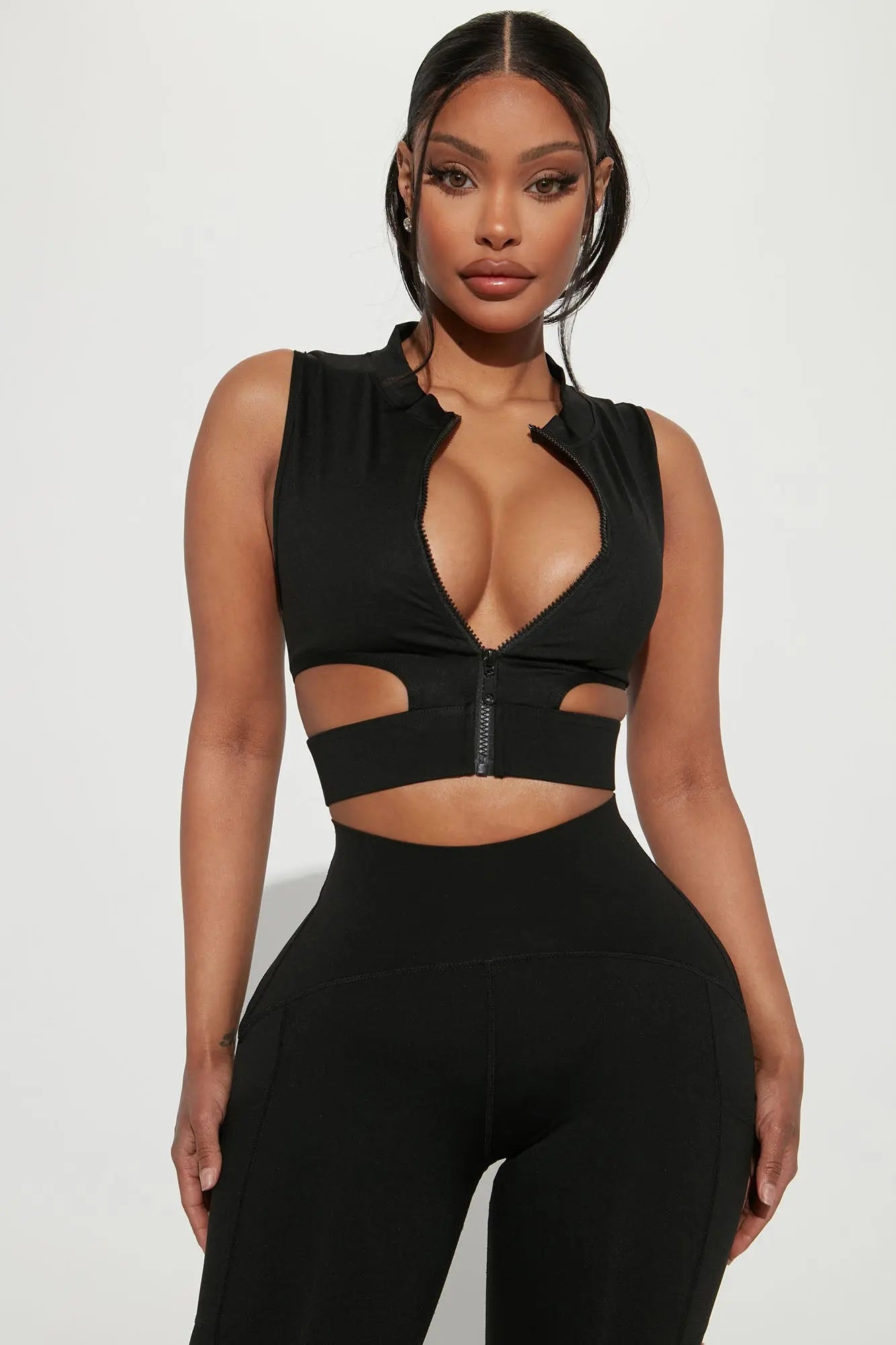 Health First Zip Up Top - Black Fashion Nova