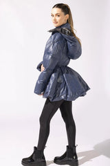 Pearl Peplum Puffer Jacket - Navy POPFLEX®