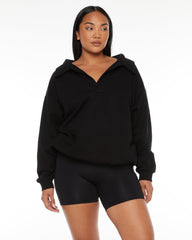 Oversized Collar Sweatshirt | Black Crop Shop Boutique