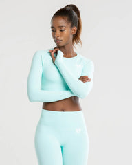 Power Seamless Long Sleeve Crop Top | Bleached Aqua WOMEN'S BEST
