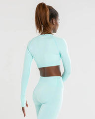 Power Seamless Long Sleeve Crop Top | Bleached Aqua WOMEN'S BEST