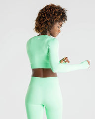 Power Seamless Long Sleeve Crop Top | Green Ash WOMEN'S BEST