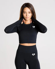 Power Seamless Long Sleeve Crop Top | Black WOMEN'S BEST