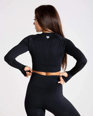 Power Seamless Long Sleeve Crop Top | Black WOMEN'S BEST