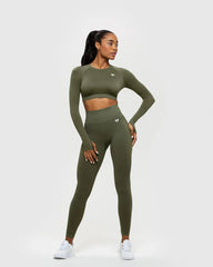 Power Seamless Long Sleeve Crop Top | Khaki WOMEN'S BEST