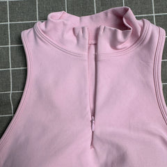 VEQKING 1/4 Zip Tank Top Women Racer Back Yoga Vest with Pads Lapel Sports Crop Tops Shockproof Dynamic Gym Workout Bra Tops