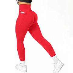 High Waisted Seamless Yoga Pants Butt Lifting Booty Sculpting Gym Leggings with Side Pockets Sexy Workout Tights for Women