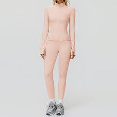 2PCS Yoga Set Workout Sets Women Sportswear Gym Clothing Fitness Zipper Long Sleeve High Waist Leggings Sports Suits Yoga Suit