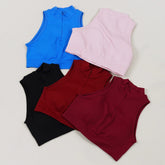 VEQKING 1/4 Zip Zip Tank Top Women Racer Back Yoga Vest with Pads Lapel Sports Crop Tops Shocking Dynamic Gym Exercise Tops