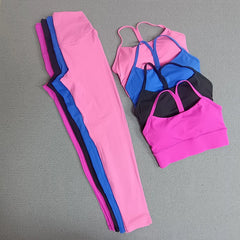 2 Pieces Yoga Clothes Sets Gym Sports Set Fitness Suits Women Cross Back Bra Top High Waist Leggings Running Workout Tracksuit