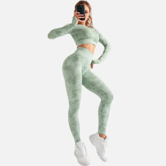 Tie Dyeing Seamless Yoga Set Gym Fitness Two Piece Set Women Clothing Sexy Back Crop Top High Waist Workout Leggings Sportswear