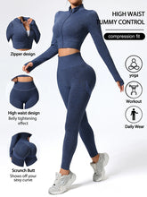 Women's High-Waist Trendy Gym Matching Set Seamless Yoga Outfit Set Sportswear Woman Gym Sports Leggings and Crop Top Activewear