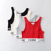 Summer New Style Women's Pure Desire Spicy Girl Color Block Elastic Slim Fit Cuffed Letter Knitted Halter Top Vest Cotton