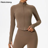 Hearuisavy Ultra-Soft Fabrics Casual Tight Sports Jackets Women Zipper Yoga Clothes Female Quick-Dry Long Sleeve Sportswear