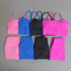 2 Pieces Yoga Clothes Sets Gym Sports Set Fitness Suits Women Cross Back Bra Top High Waist Leggings Running Workout Tracksuit