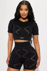 Diamond Girl Seamless Short Sleeve Top - Black Fashion Nova