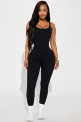 Effortless Joyce Ribbed Seamless Jumpsuit - Black Fashion Nova