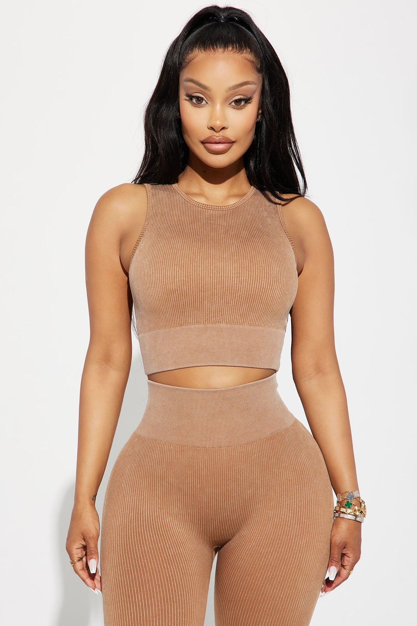 Alexa Washed Active Top - Brown Fashion Nova
