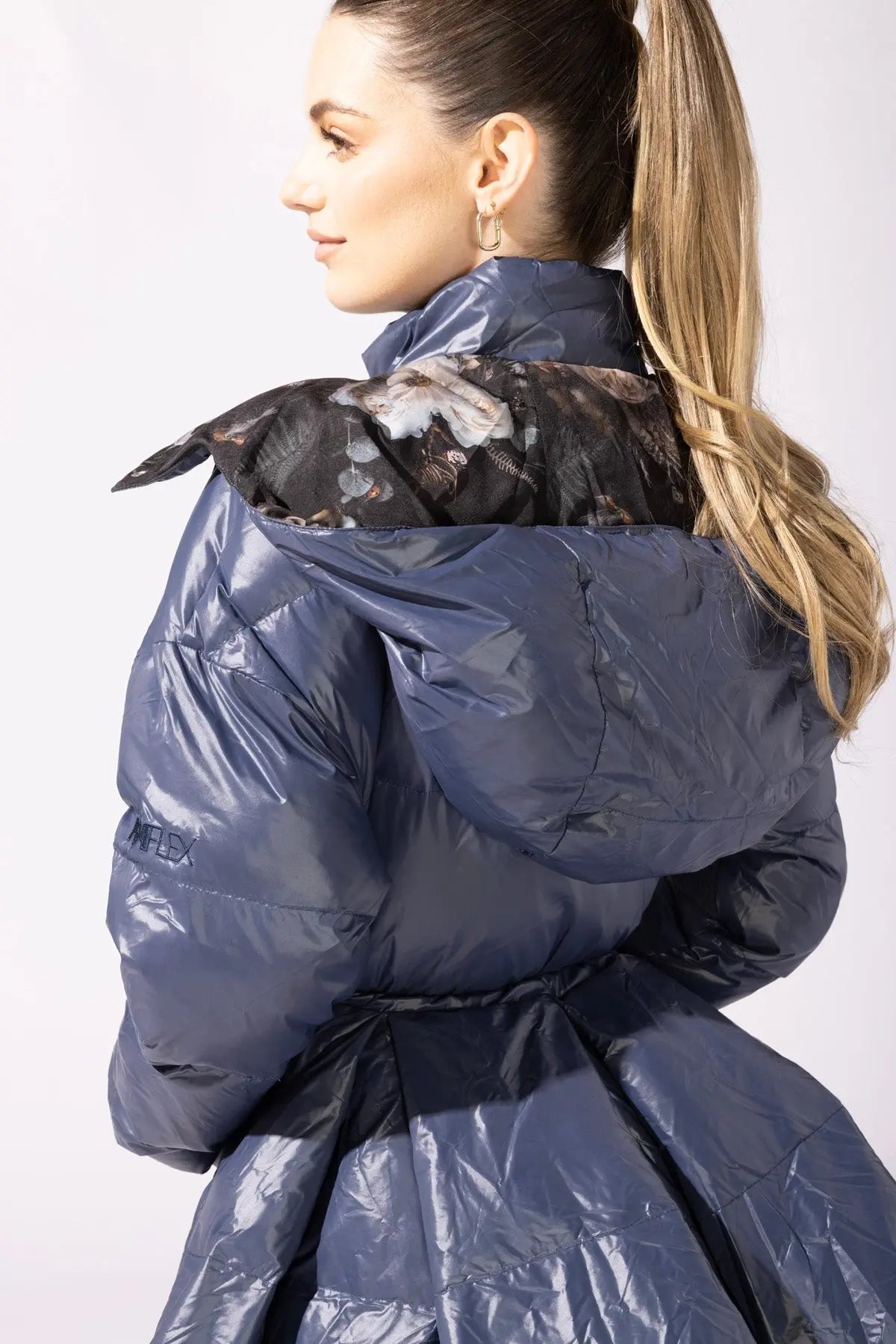 Pearl Peplum Puffer Jacket - Navy POPFLEX®