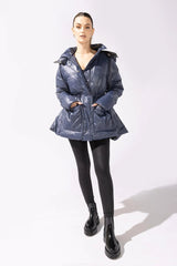 Pearl Peplum Puffer Jacket - Navy POPFLEX®