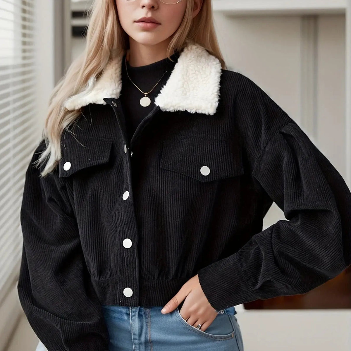 Ella Collection: Corduroy Jacket with Faux Shearling 523e71-4