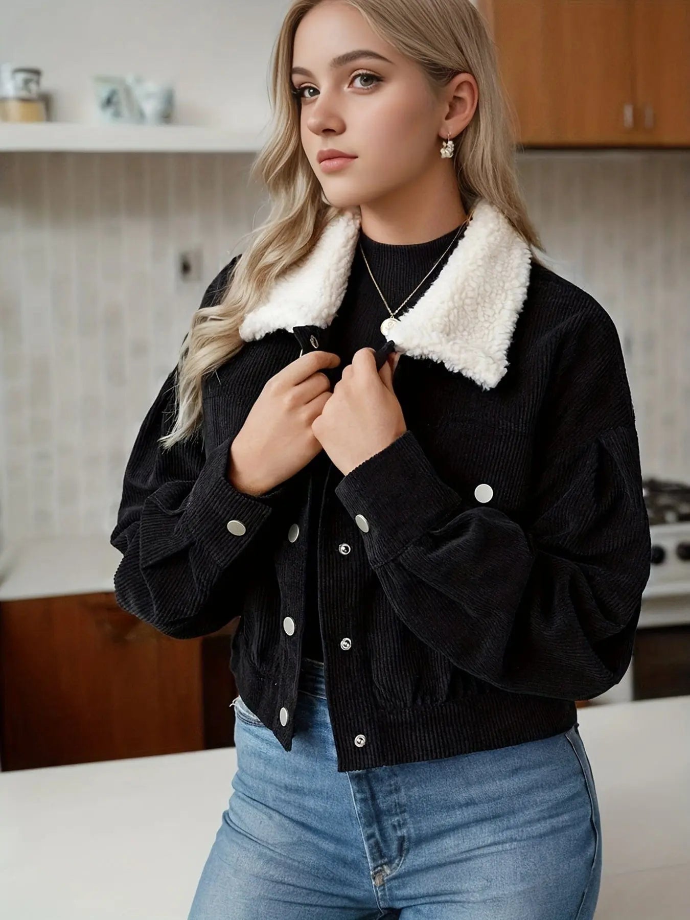 Ella Collection: Corduroy Jacket with Faux Shearling 523e71-4