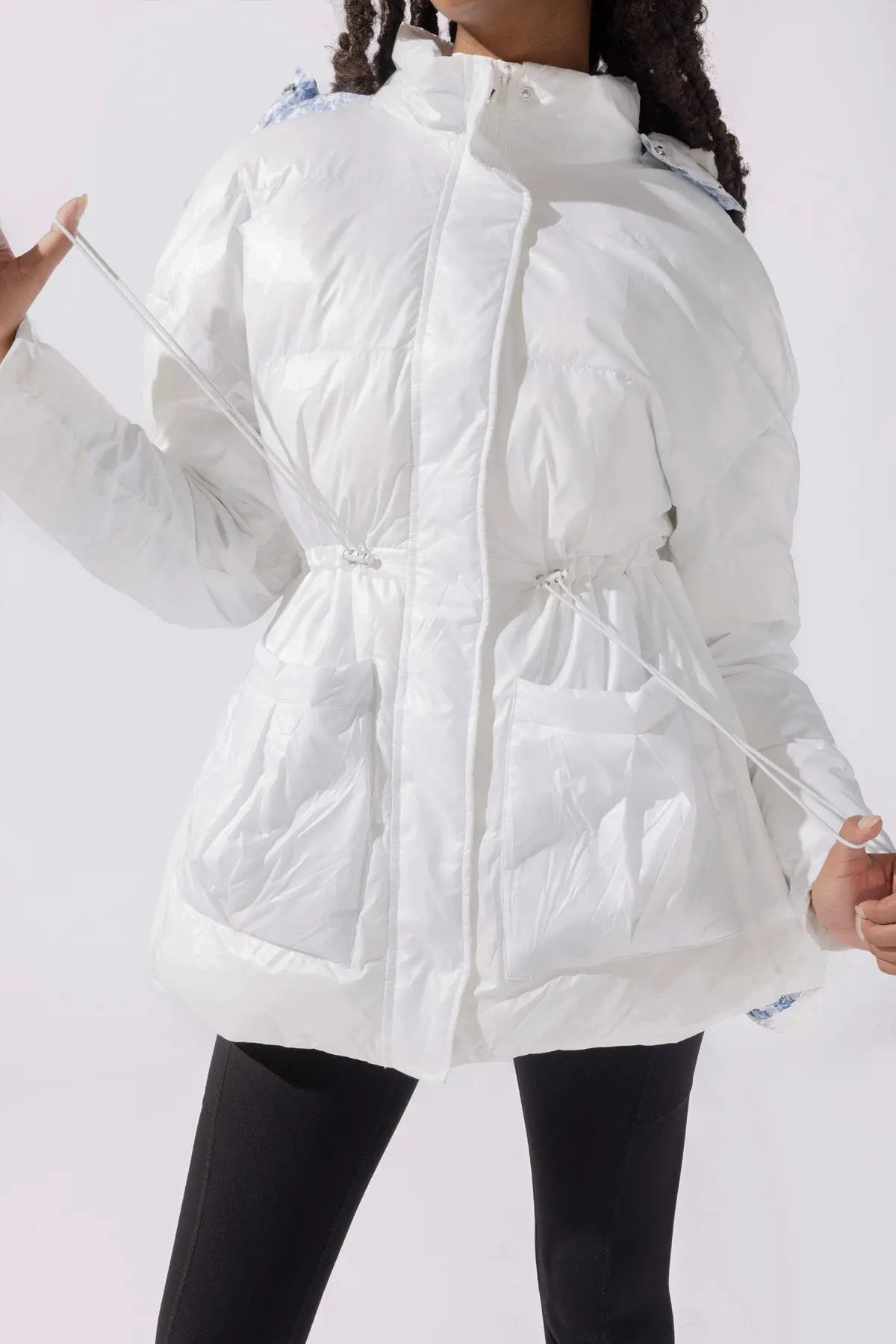 Pearl Peplum Puffer Jacket - White POPFLEX®