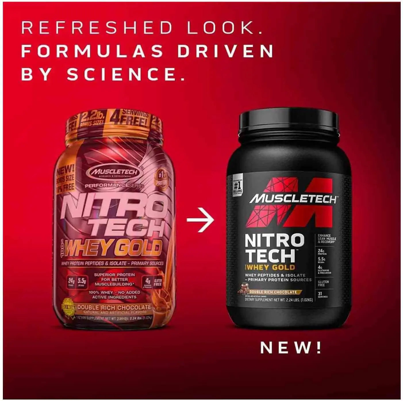 زجاجة من مكمل SAUDI SHARK Nitro Tech Whey Gold Strawberry، متوفر الآن بنكهة الفراولة.