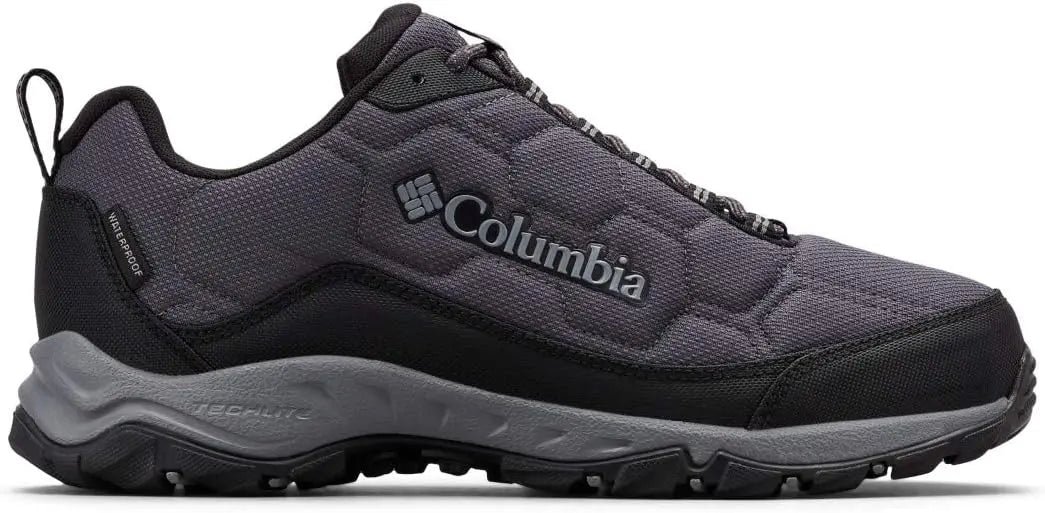 حذاء المشي لمسافات طويلة للرجال من براند سعودي بقلادة Columbia FIRECAMP™ III WATERPROOF من اللون الأسود والرمادي، مقاوم للماء.