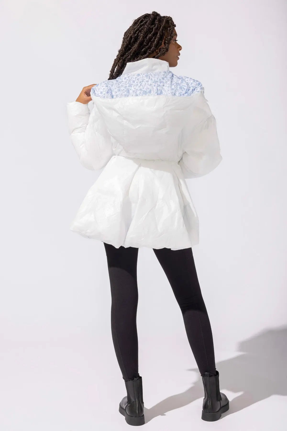 Pearl Peplum Puffer Jacket - White POPFLEX®