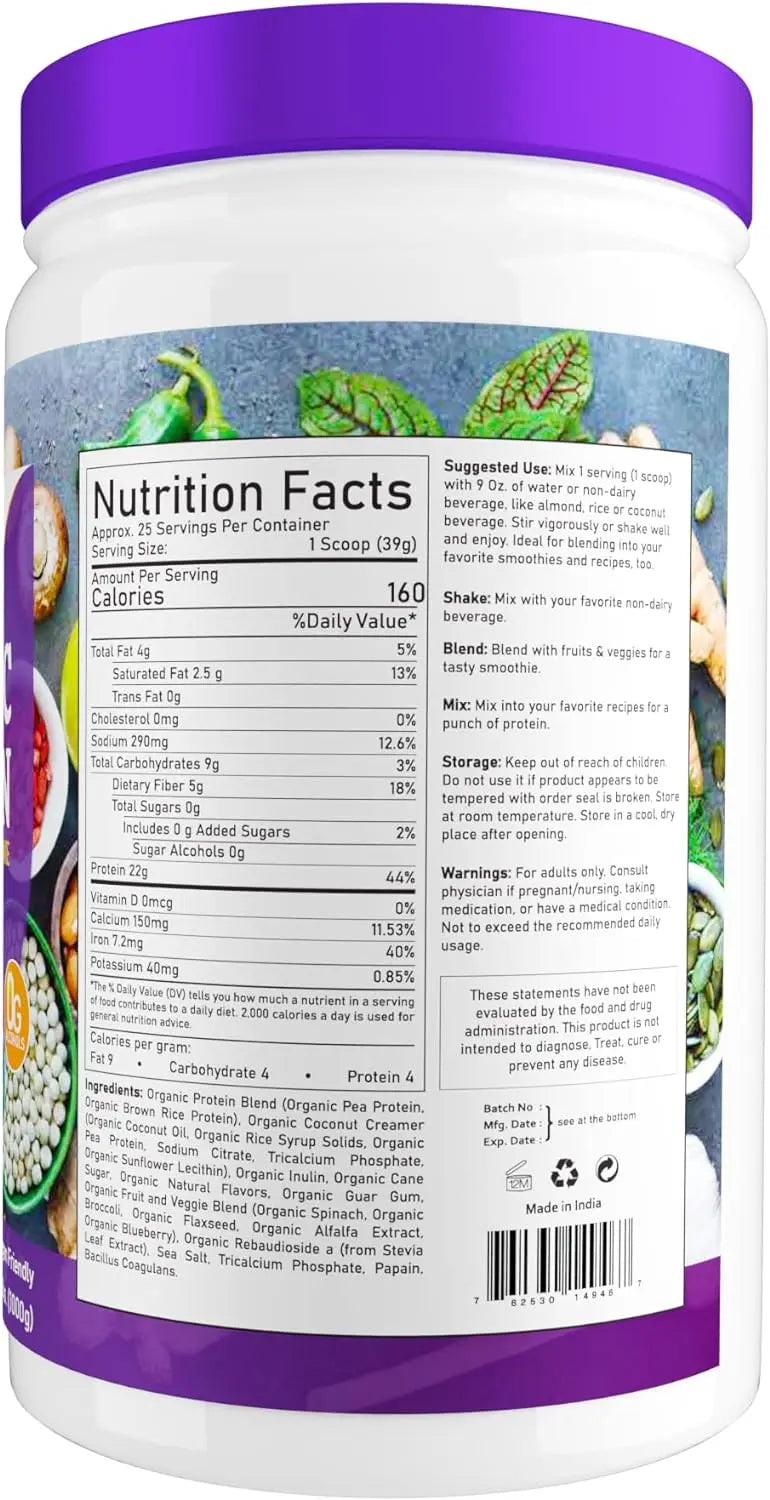 NBL NATURAL Plant Based Organic Protein Powder, Vegan Protein Powder for Men & Women, 22G Protein Per Serving, Non-Dairy, Gluten Free, Lactose Free, No Sugar Added, French Vanilla, 2.2 lb, 25 Servings SAUDI SHARK | براند سعودي