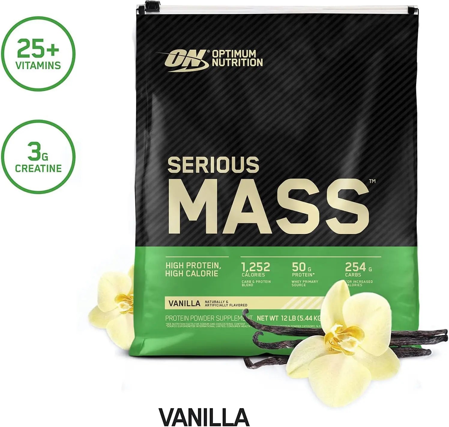 Optimum Nutrition (ON) Serious Mass High Protein and High Calorie Gainer Powder - 6 lbs (Chocolate) with Vitamins and Minerals SAUDI SHARK