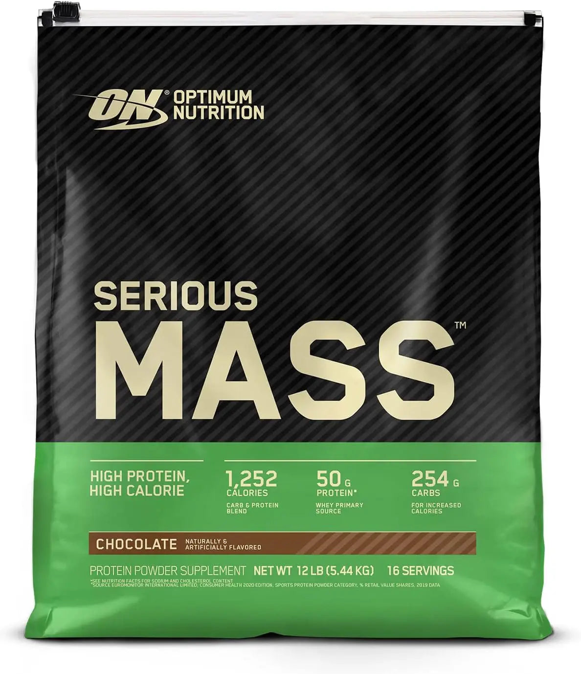 Optimum Nutrition (ON) Serious Mass High Protein and High Calorie Gainer Powder - 6 lbs (Chocolate) with Vitamins and Minerals SAUDI SHARK