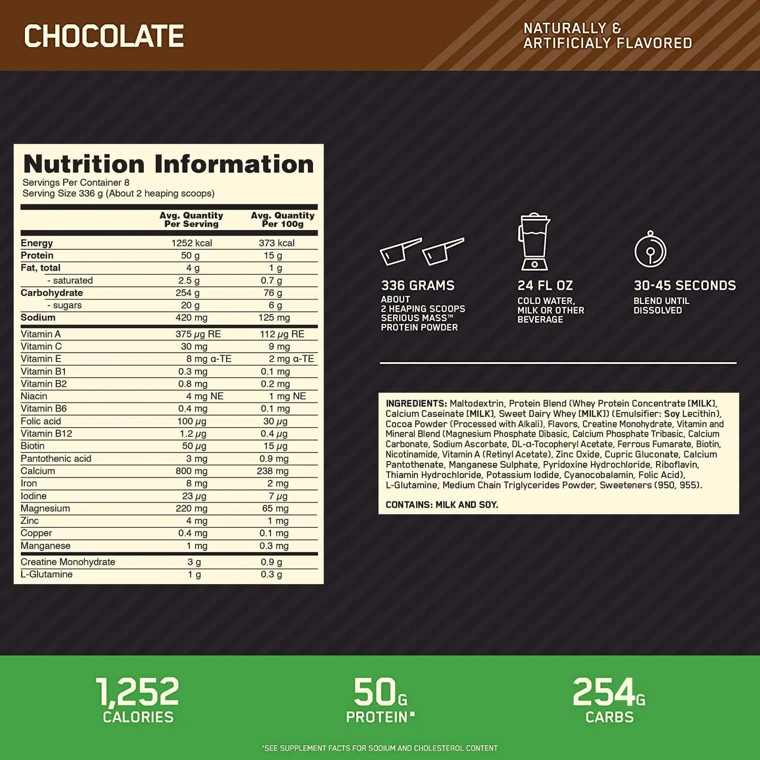 الملصق الغذائي لقطعة شوكولاتة تحتوي على بروتين SHARK Serious Mass.