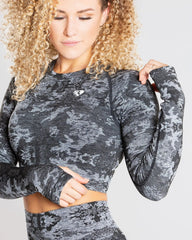 Camo Seamless Long Sleeve Crop Top | Black WOMEN'S BEST
