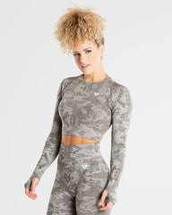 Camo Seamless Long Sleeve Crop Top | Green WOMEN'S BEST