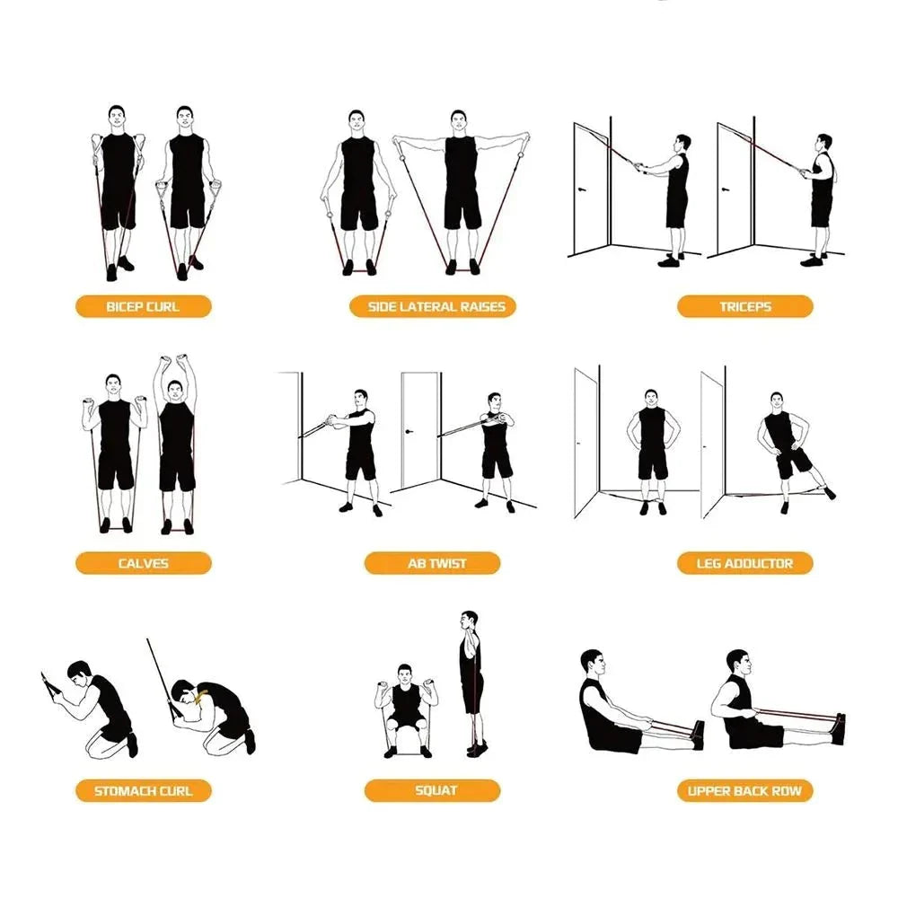 11 Piece Resistance Band Set Flamin' Fitness