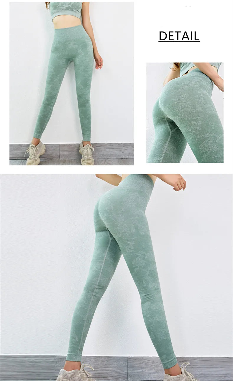 Tie Dyeing Seamless Yoga Set Gym Fitness Two Piece Set Women Clothing Sexy Back Crop Top High Waist Workout Leggings Sportswear