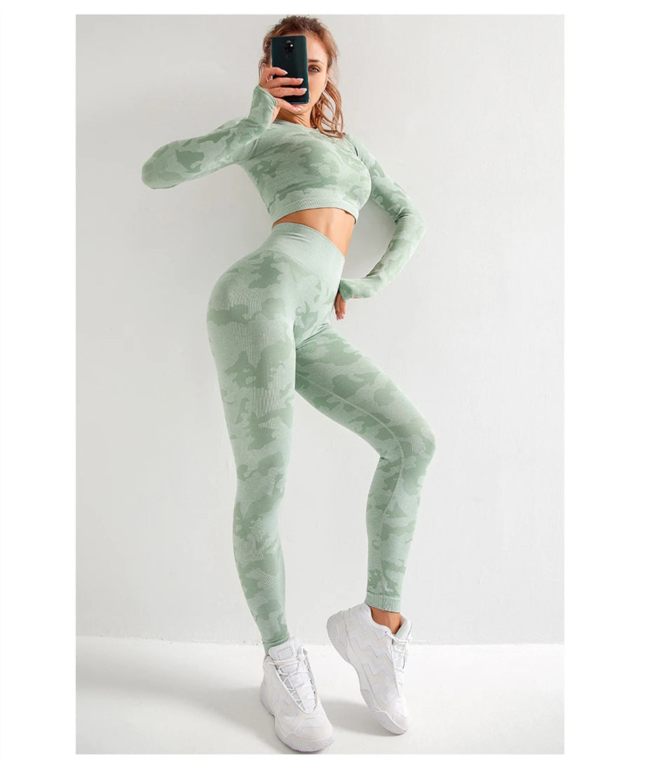 Tie Dyeing Seamless Yoga Set Gym Fitness Two Piece Set Women Clothing Sexy Back Crop Top High Waist Workout Leggings Sportswear