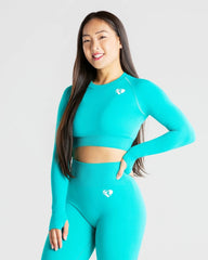 Power Seamless Long Sleeve Crop Top | Ceramic Turquoise WOMEN'S BEST