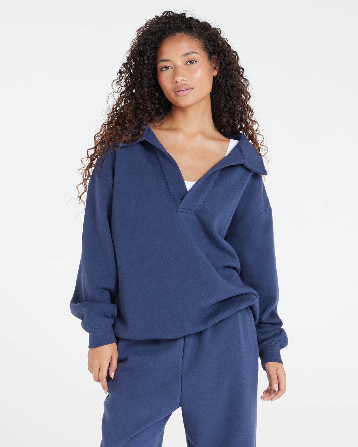 Oversized Collar Sweatshirt | Navy Crop Shop Boutique