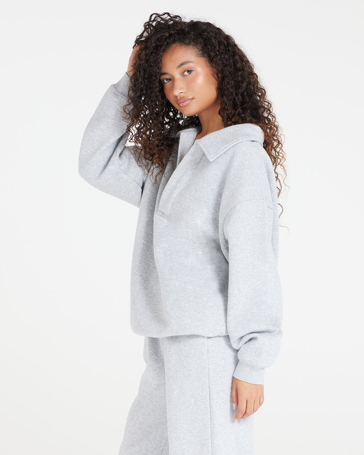 Oversized Collar Sweatshirt | Grey Marl Crop Shop Boutique
