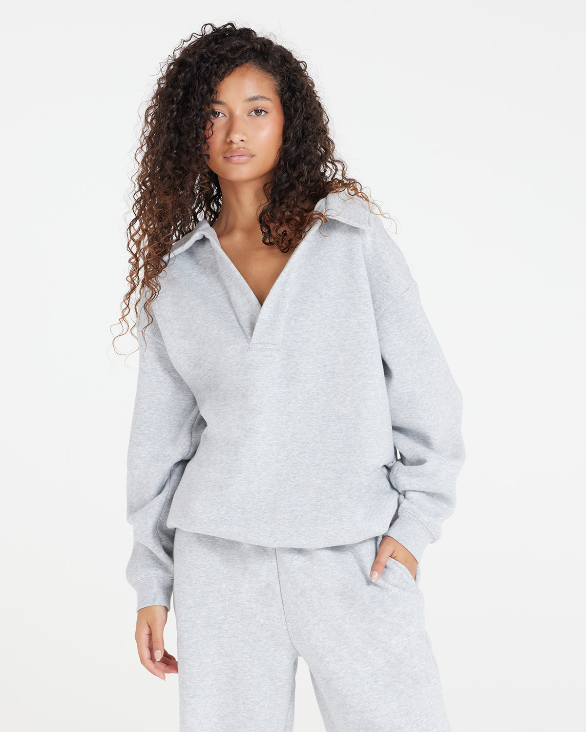 Oversized Collar Sweatshirt | Grey Marl Crop Shop Boutique