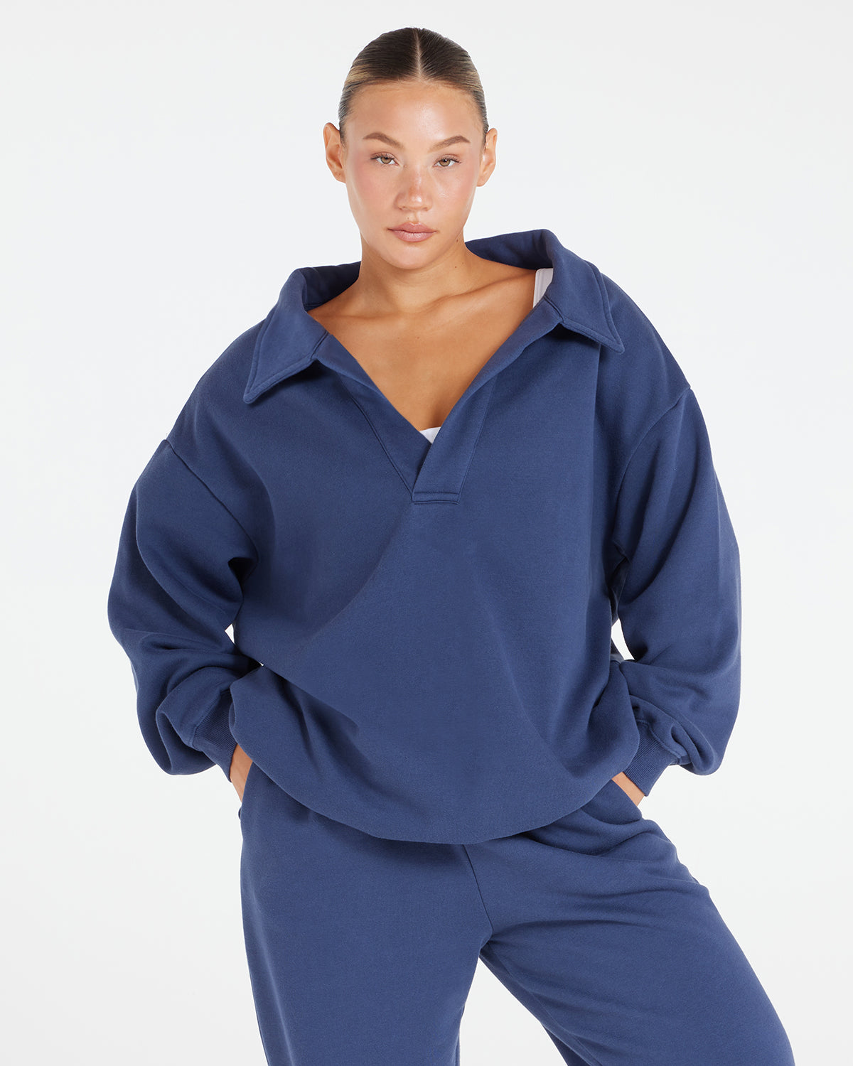 Oversized Collar Sweatshirt | Navy Crop Shop Boutique