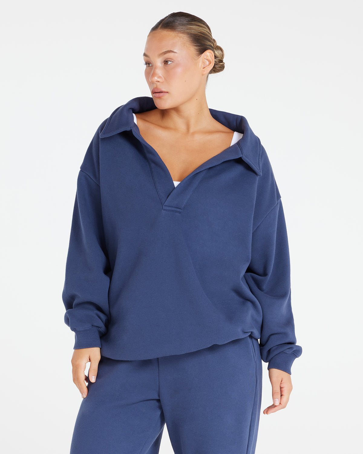 Oversized Collar Sweatshirt | Navy Crop Shop Boutique