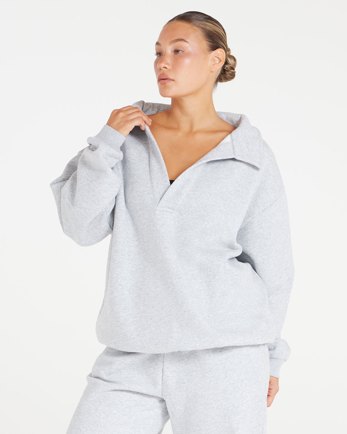 Oversized Collar Sweatshirt | Grey Marl Crop Shop Boutique