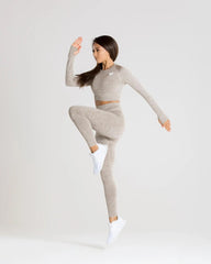 Move Seamless Long Sleeve Crop Top | Brown Grey Marl WOMEN'S BEST