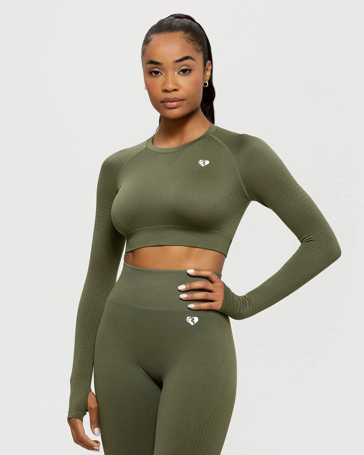 Power Seamless Long Sleeve Crop Top | Khaki WOMEN'S BEST