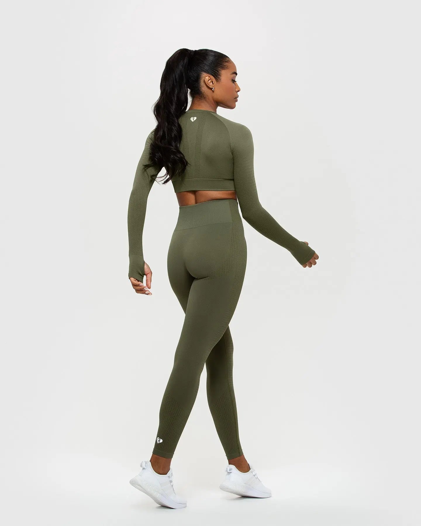 Power Seamless Long Sleeve Crop Top | Khaki WOMEN'S BEST