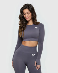 Power Seamless Long Sleeve Crop Top | Charcoal WOMEN'S BEST
